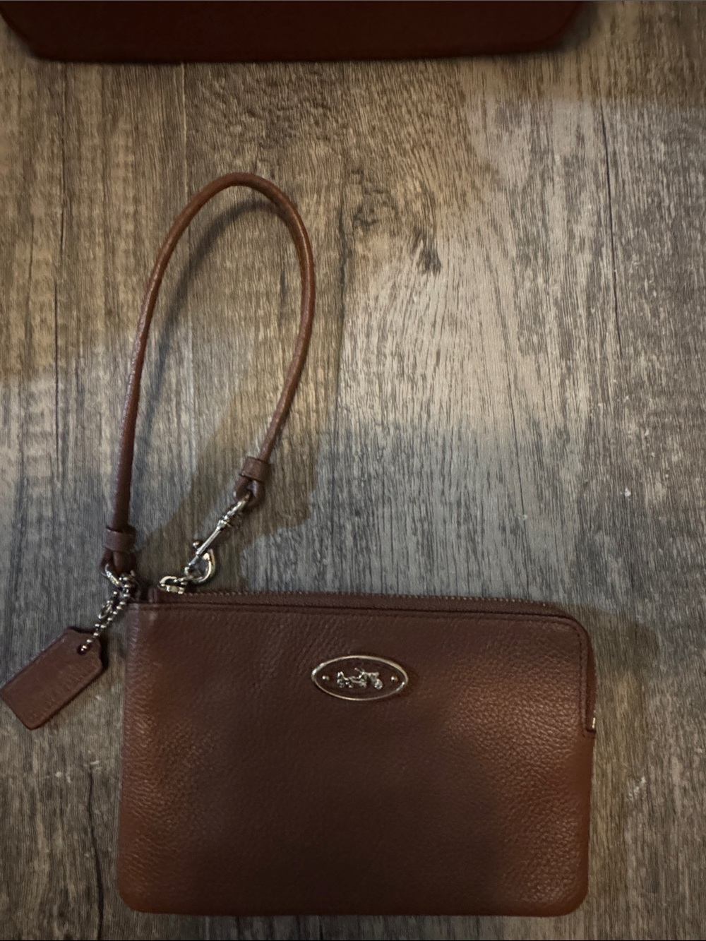 Coach Brown Pebbled Leather Wristlet with Detachable Strap